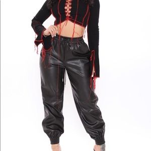 PU leather joggers in Black- NWT and frt. Pkts.